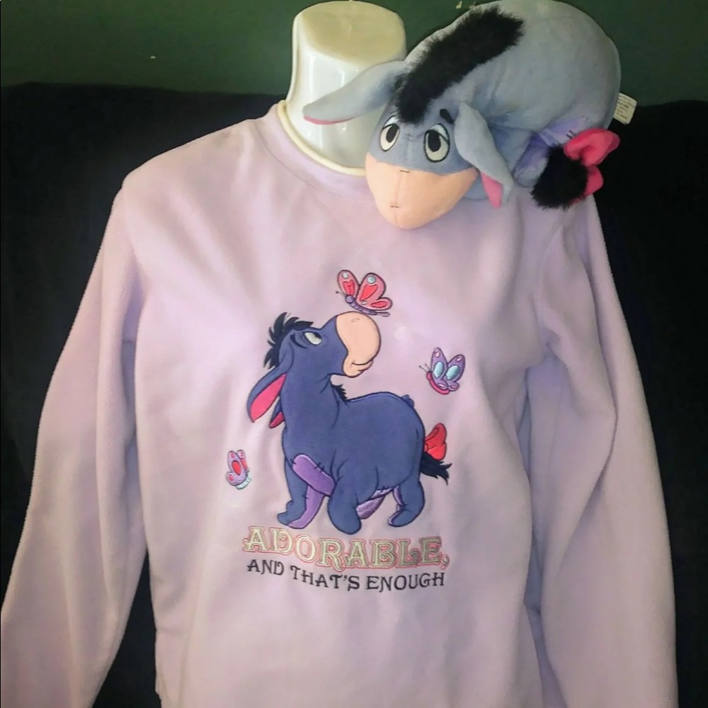 Vintage Disney Size S Eeyore Fleece Top w. Plush